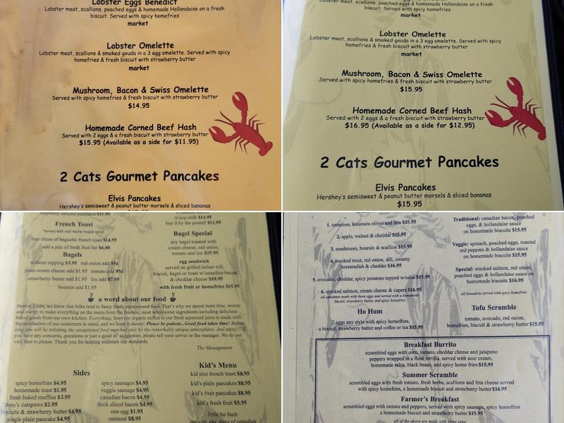 2 Cats Bar Harbor Menu