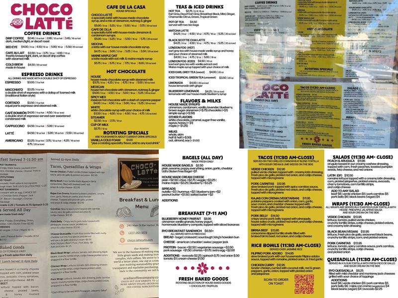 Choco-Latte Cafe Menu