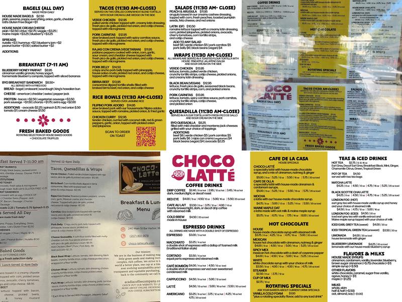 Choco-Latte Cafe Menu