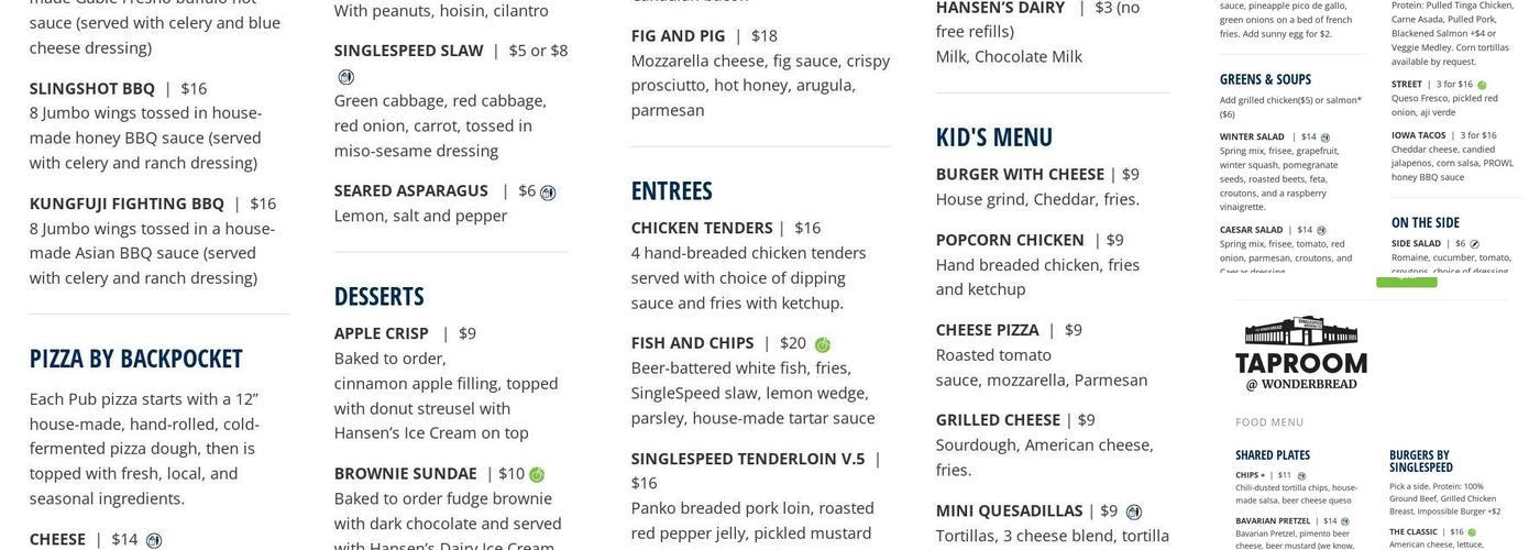 SingleSpeed Brewing Co. Menu