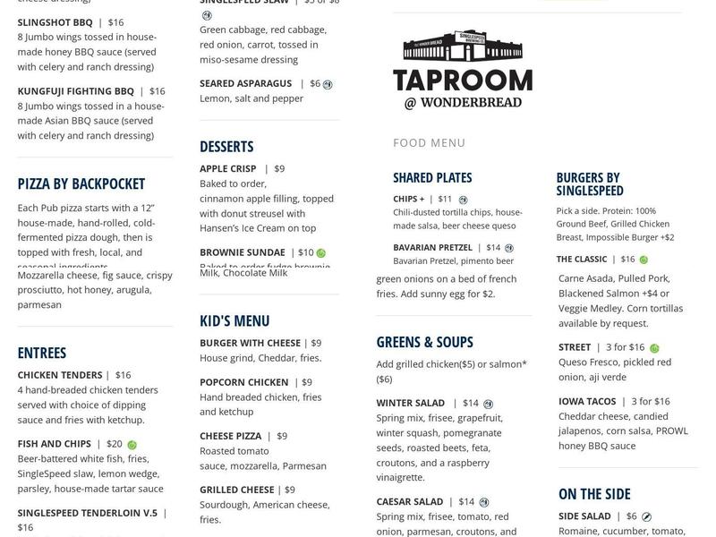 SingleSpeed Brewing Co. Menu