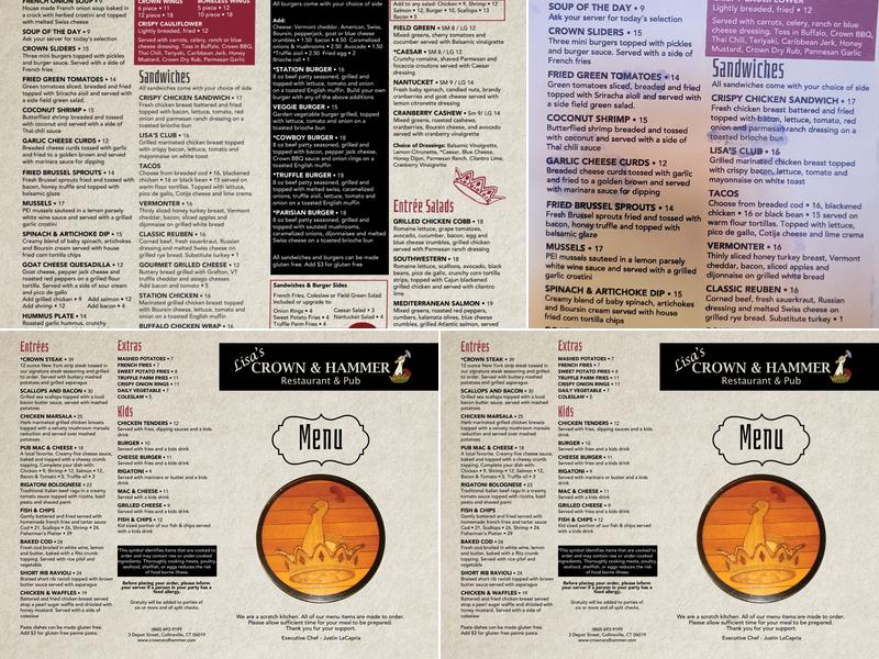 Lisa’s Crown & Hammer Restaurant & Pub Menu
