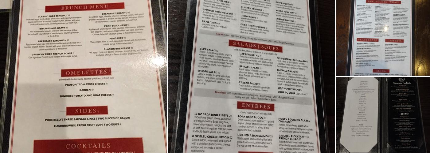 1850 Patio Grill Menu