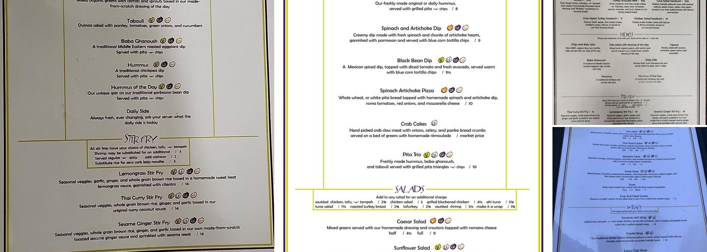 The Sunflower Cafe Menu