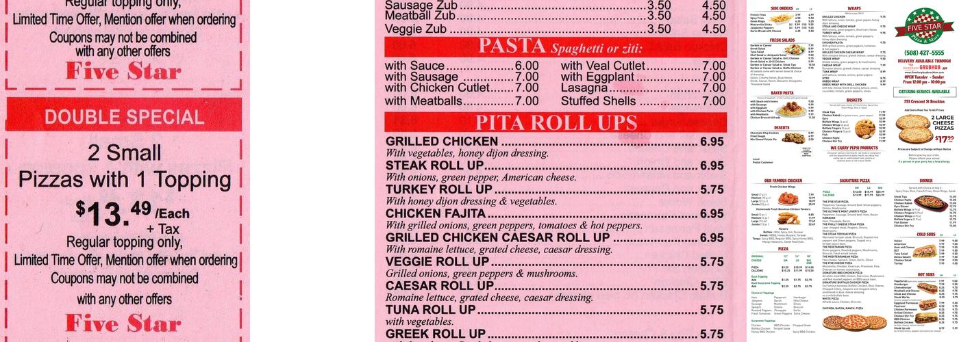 Five star pizza & more Menu