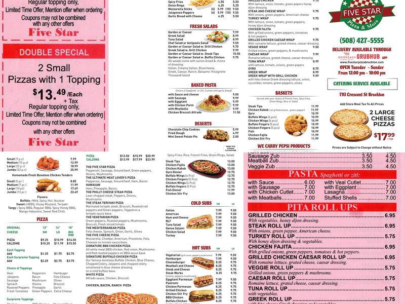 Five star pizza & more Menu