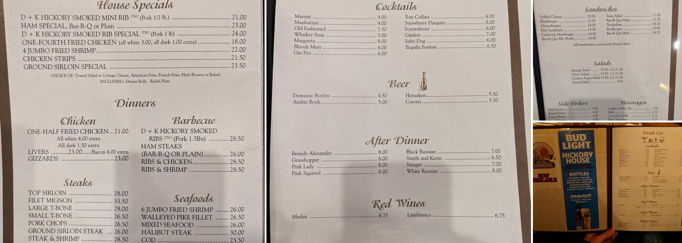 D & K Hickory House Restaurant Menu