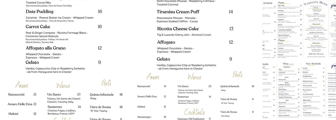 Grano Arso Menu