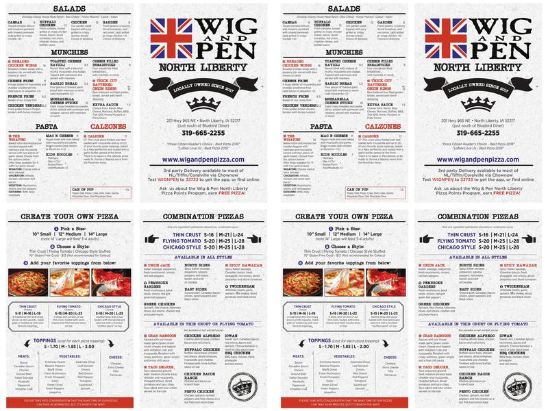 Wig & Pen Pizza North Liberty Menu