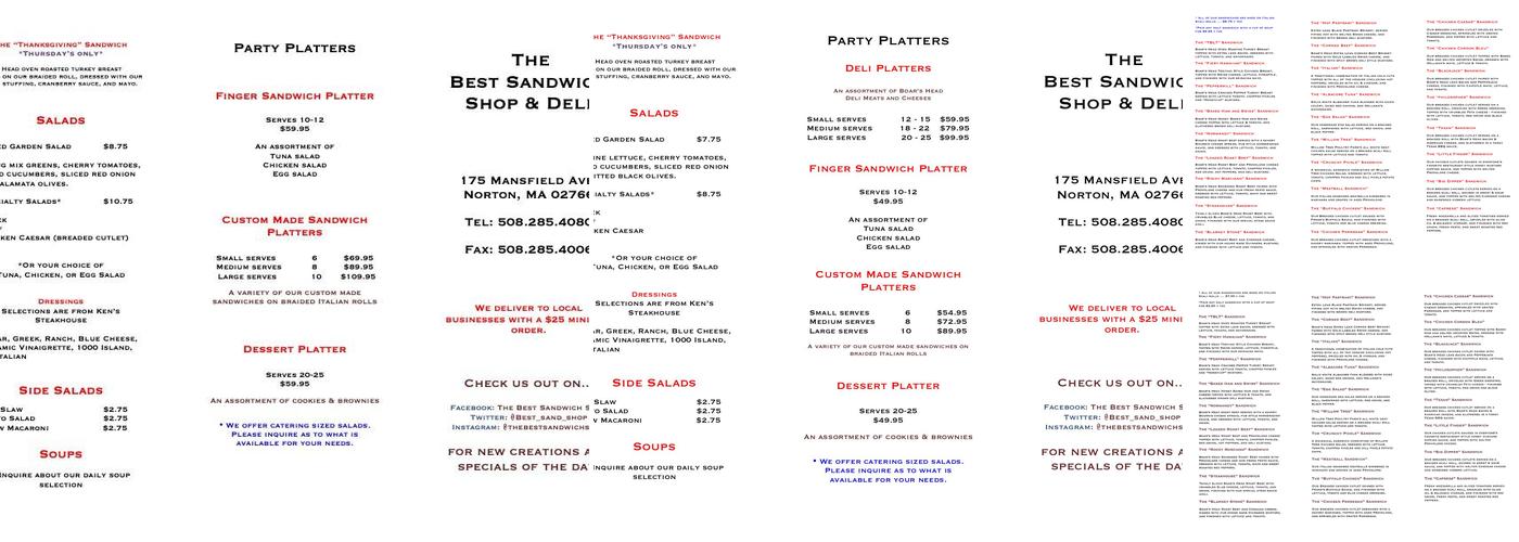 The Best Sandwich Shop and Deli Menu