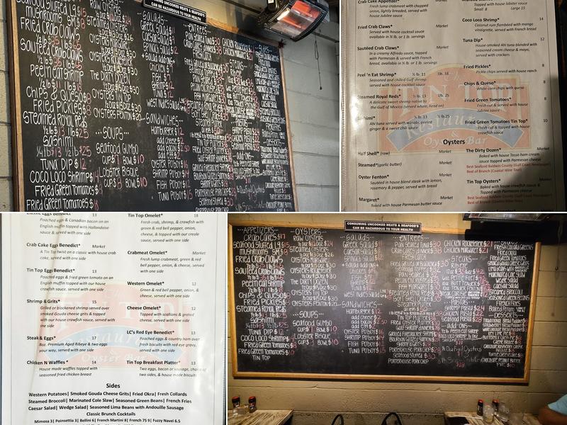 The Tin Top Restaurant & Oyster Bar Menu