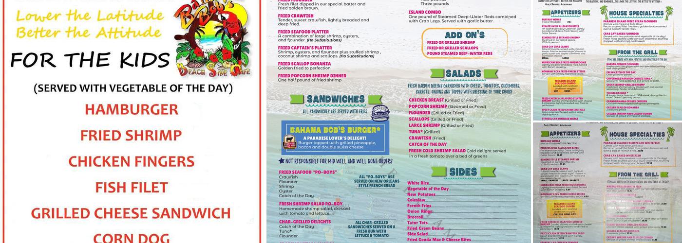Bahama Bob's Beach Side Cafe Menu