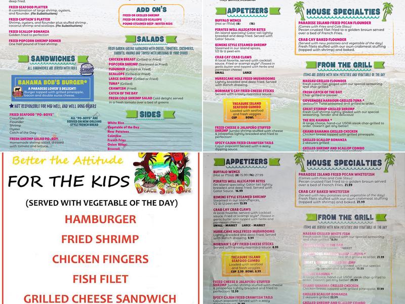 Bahama Bob's Beach Side Cafe Menu