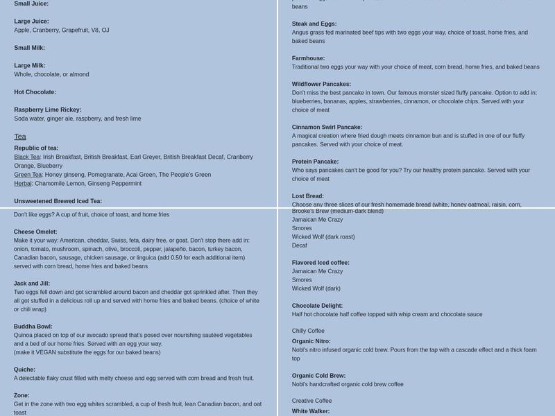Will & Co. Cafe Menu
