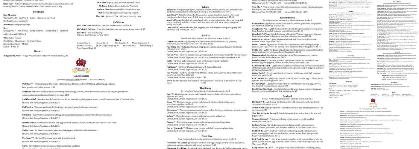 Thai Cortez Menu