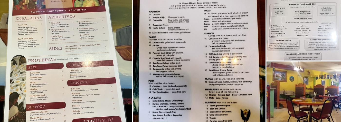Gustavo's Mexican Restaurant and Bar Menu