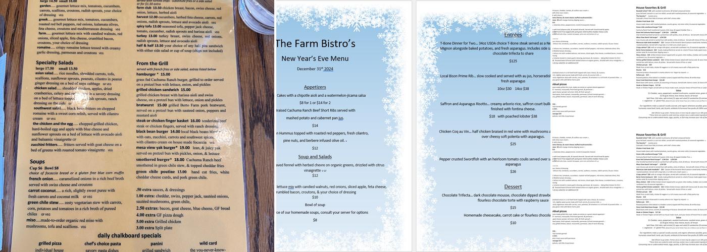 The Farm Bistro Menu