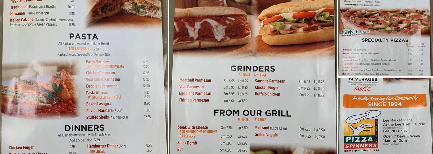 Pizza Spinners Menu