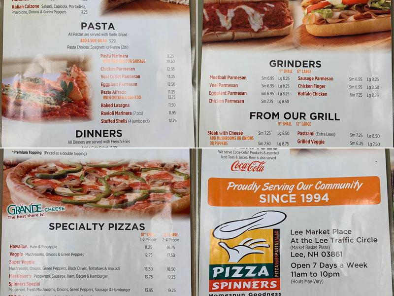 Pizza Spinners Menu