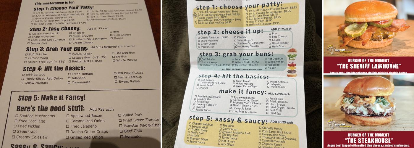 Holy Cow Menu