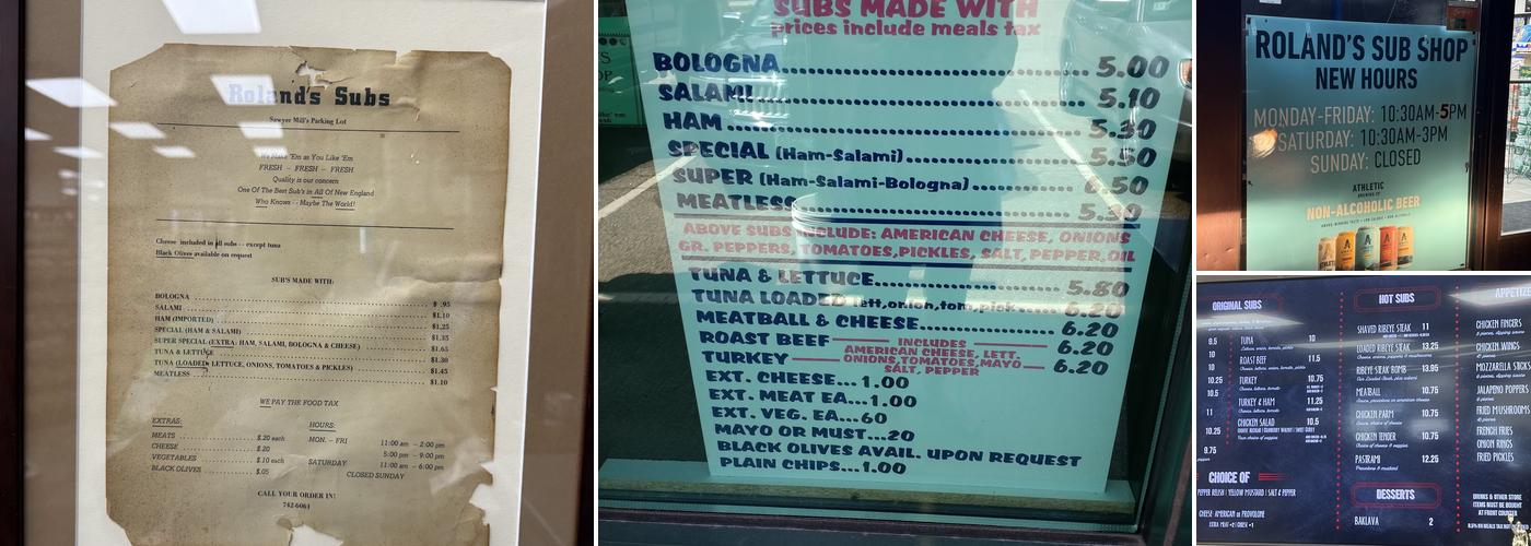 Roland's Sub Shop Menu