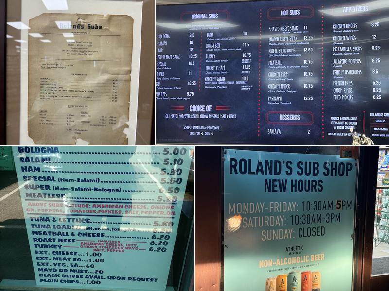 Roland's Sub Shop Menu