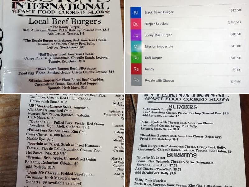 Jonny Boston's International Restaurant Menu