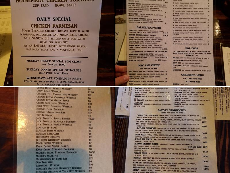 Hudson's Southside Tap Menu