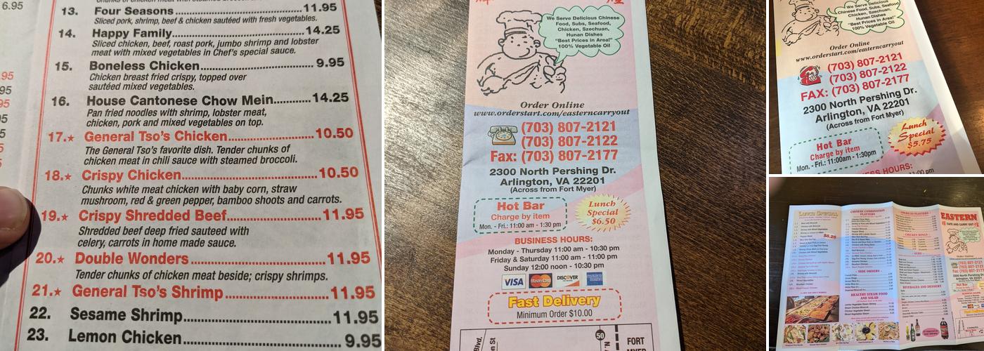 Eastern Carryout & Cafe Menu