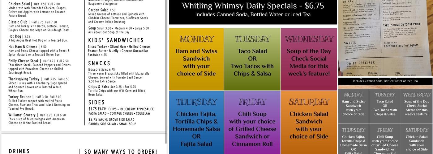 Whitling Whimsy Cafe Menu