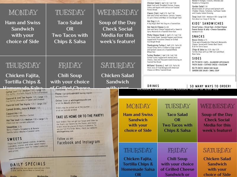 Whitling Whimsy Cafe Menu