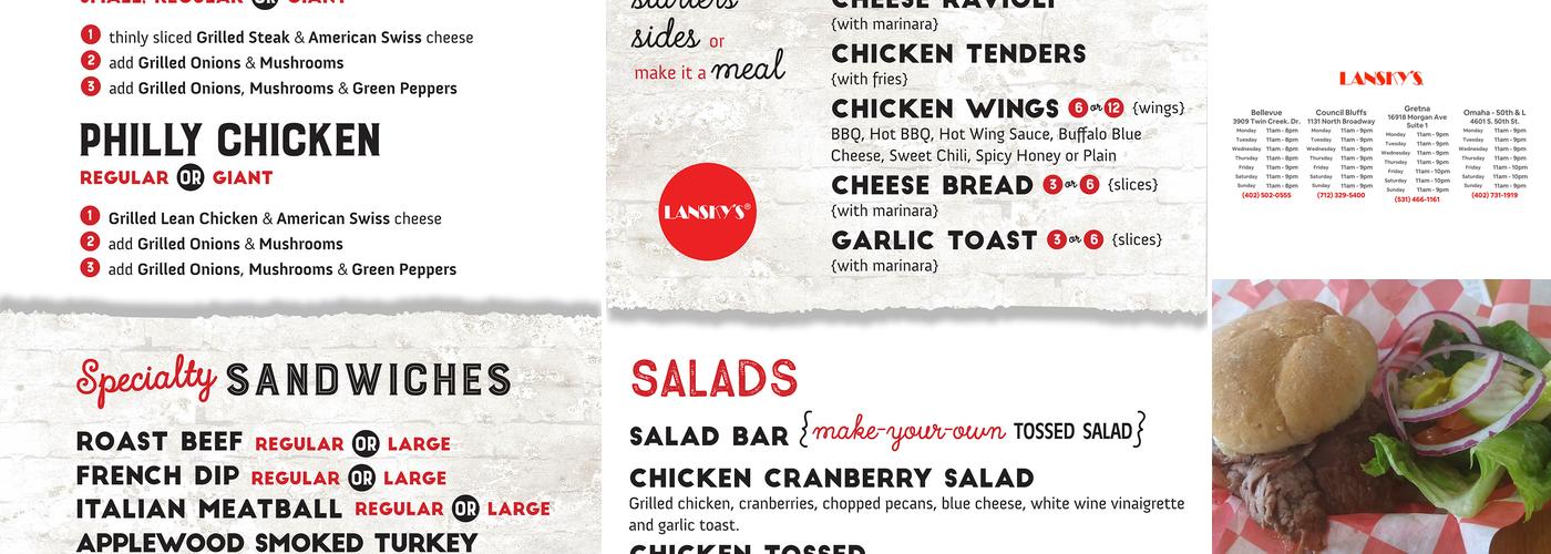 Lansky's Pizza, Pasta & Philly Steaks Menu