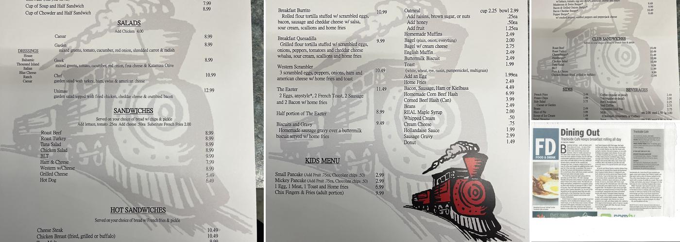Trackside Cafe Menu