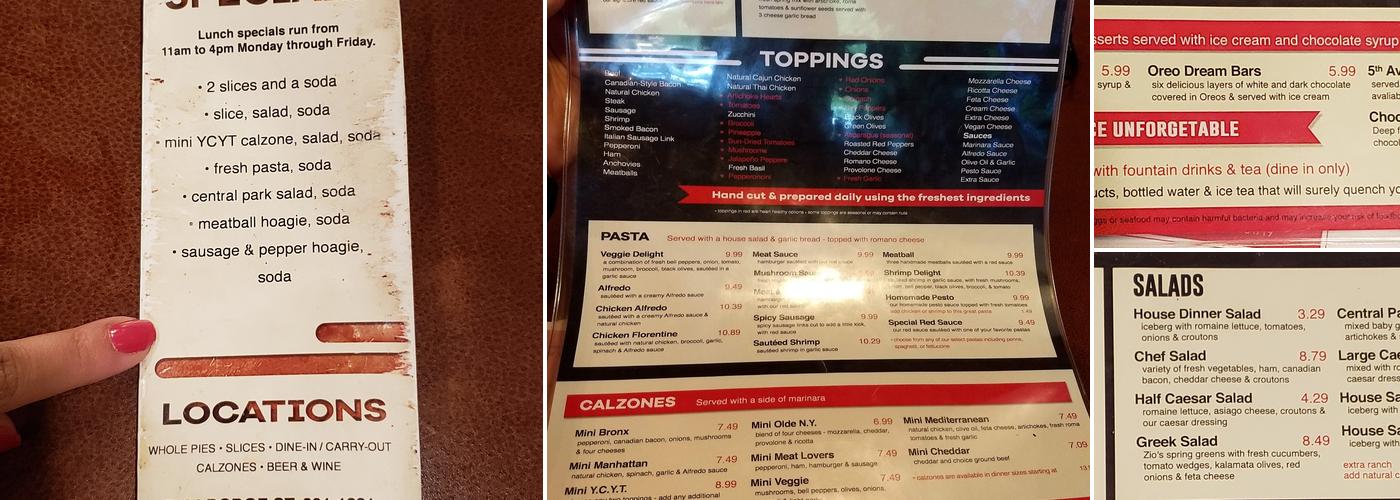 Zio's Pizzeria Menu