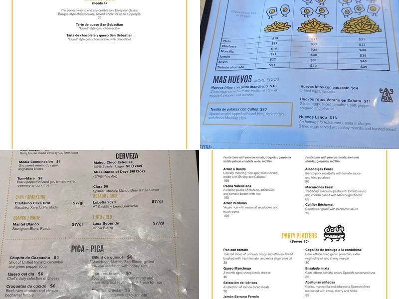 Spanish Diner Menu