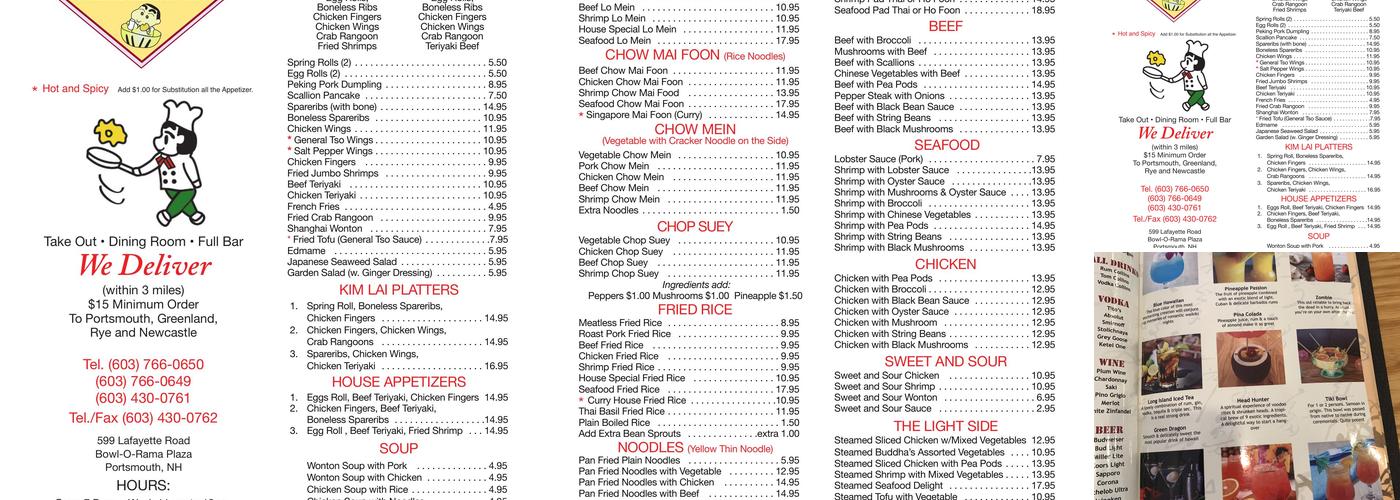 Kim Lai Menu