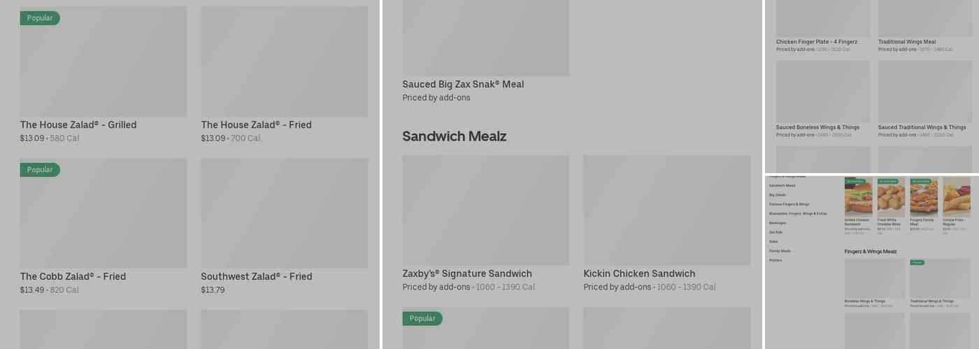 Zaxby's Chicken Fingers & Buffalo Wings Menu