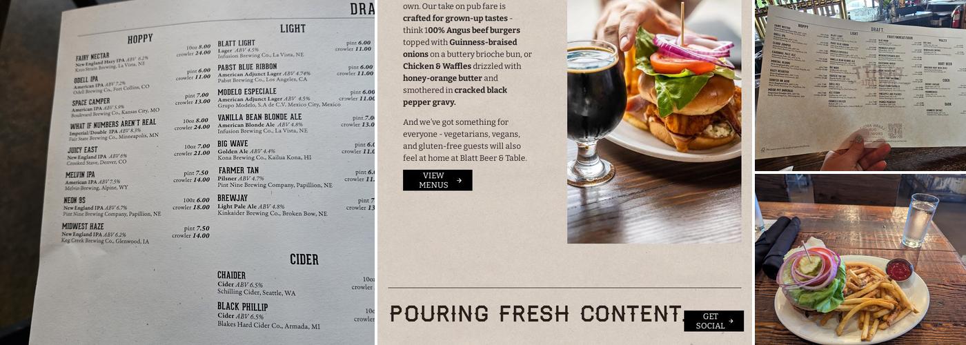 Blatt Beer & Table Menu