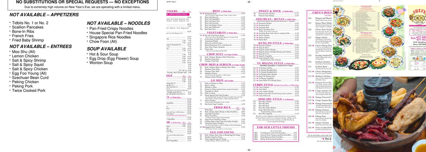 Chens Restaurant Menu