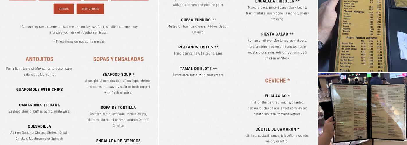 Guapo's Menu