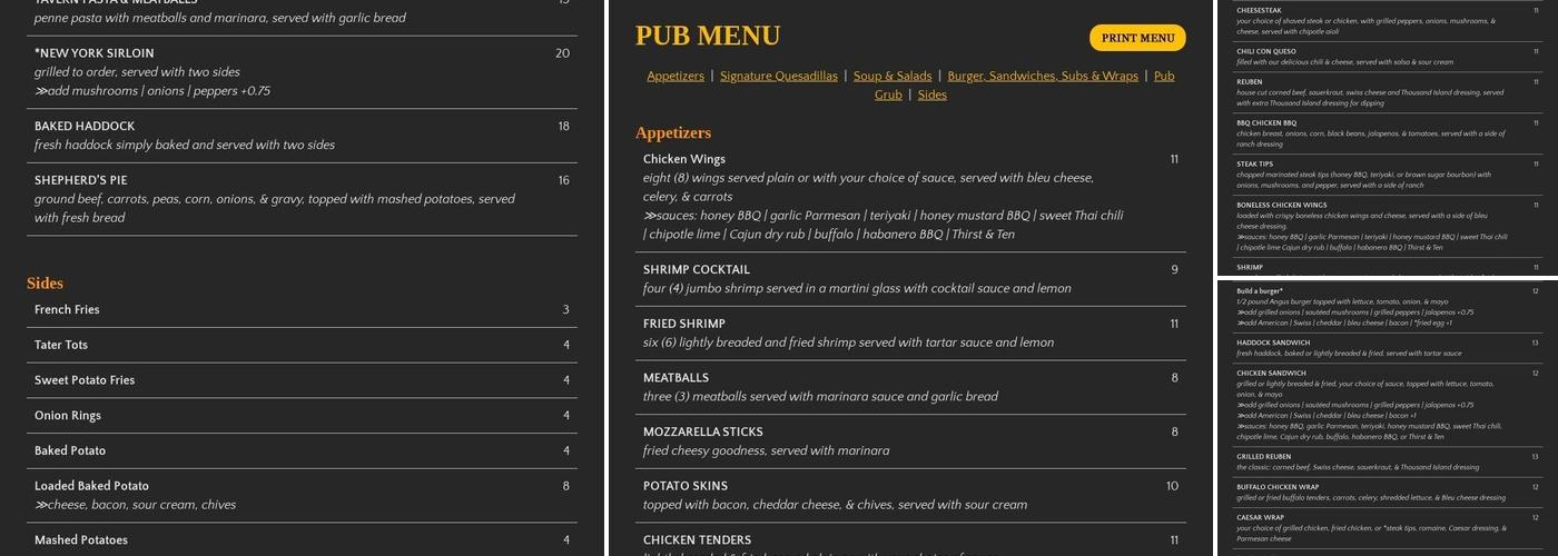 Ipswich Tavern Menu