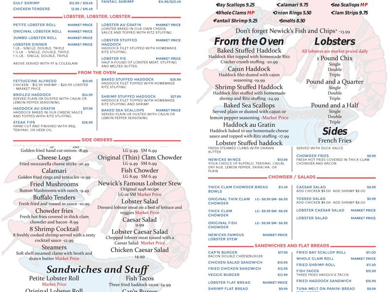 Newick's Lobster House Menu
