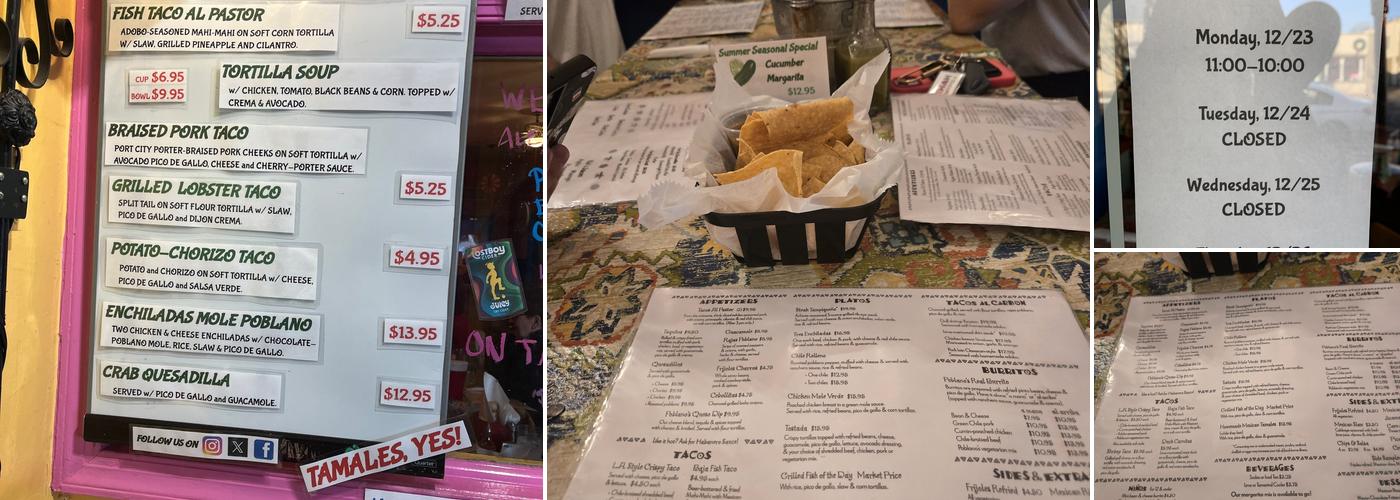 Taqueria Poblano Menu