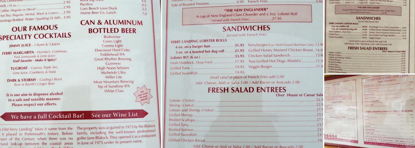 Old Ferry Landing Menu