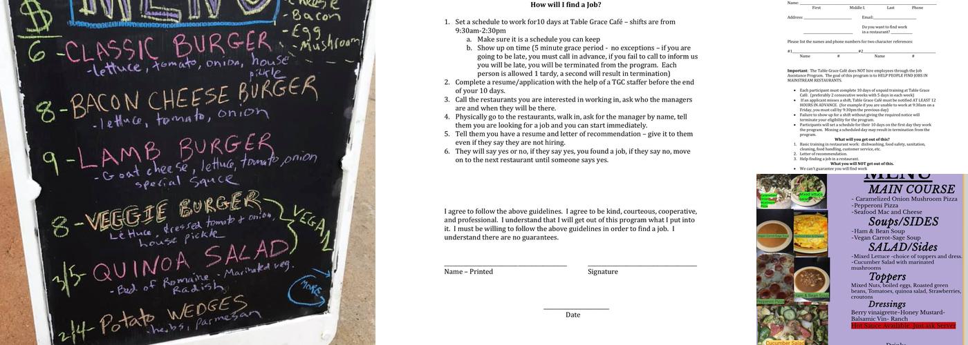 Table Grace Cafe Menu