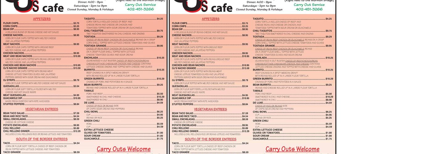 OJ's Cafe Menu