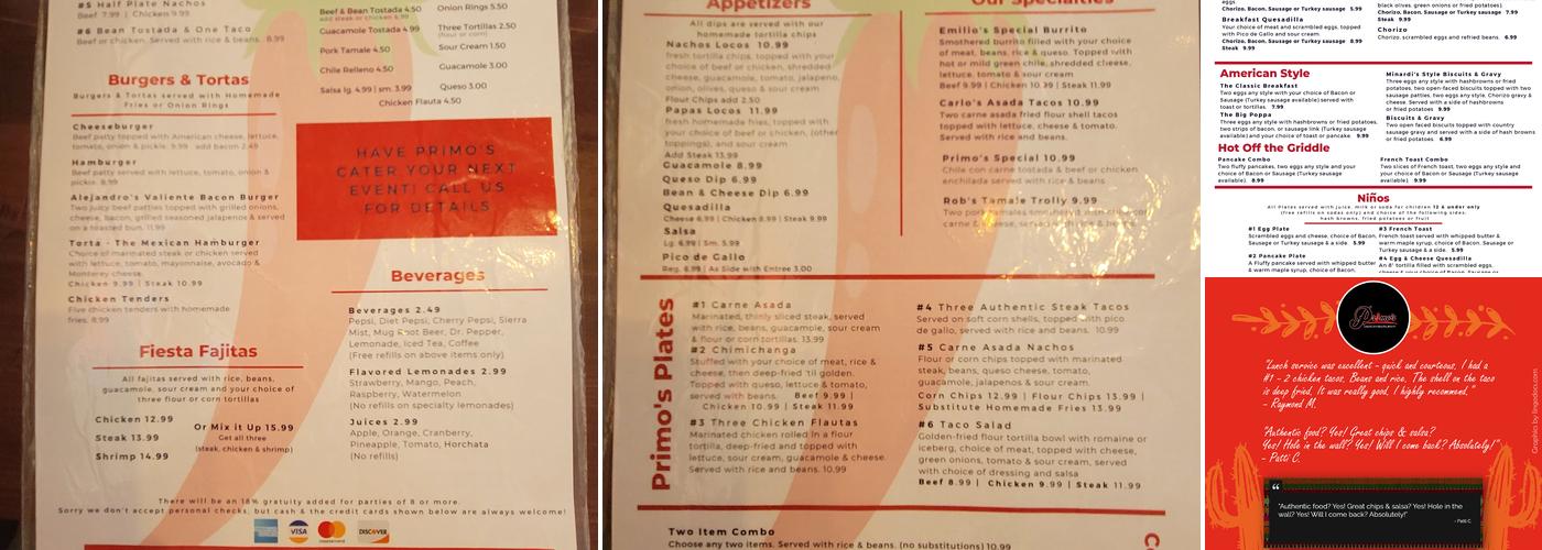 Primo's Modern Mexican -CB Menu