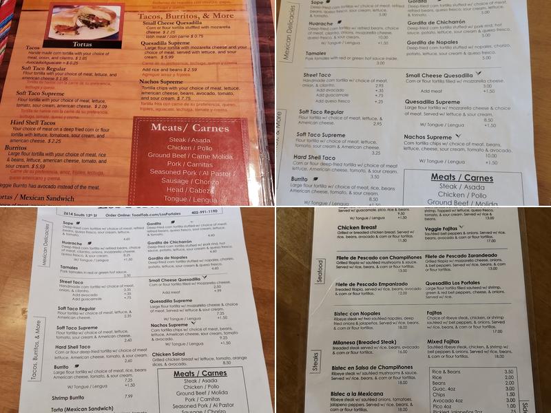 Los Portales Mexican Restaurant & Goodrich Ice Cream Menu