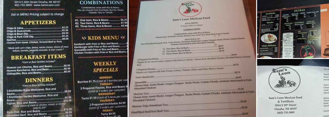 Sam'S-Leon Mexican Supplies Menu