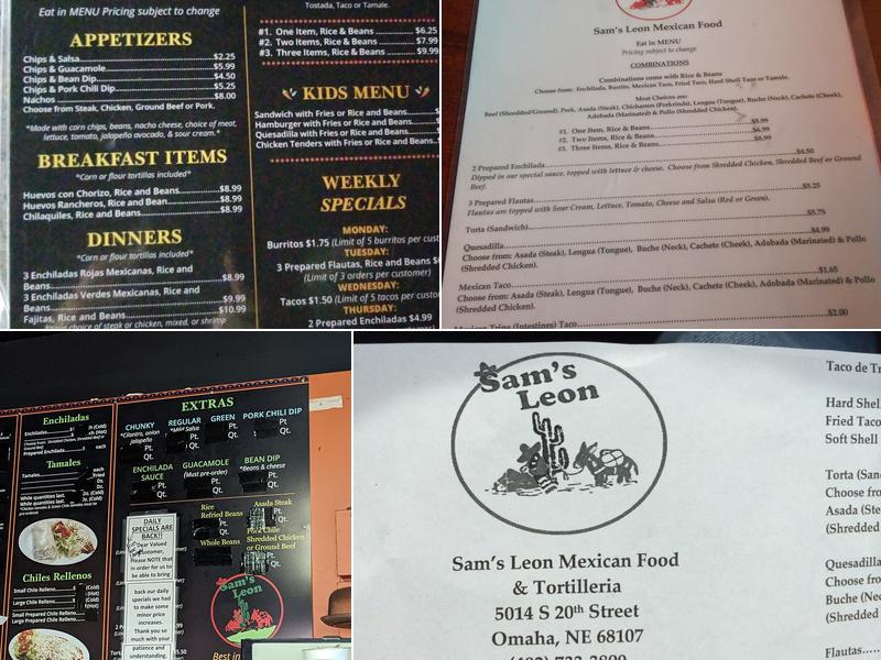 Sam'S-Leon Mexican Supplies Menu